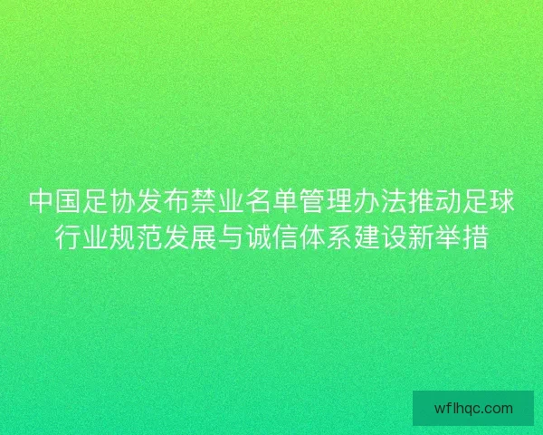 中国足协发布禁业名单管理办法推动足球行业规范发展与诚信体系建设新举措